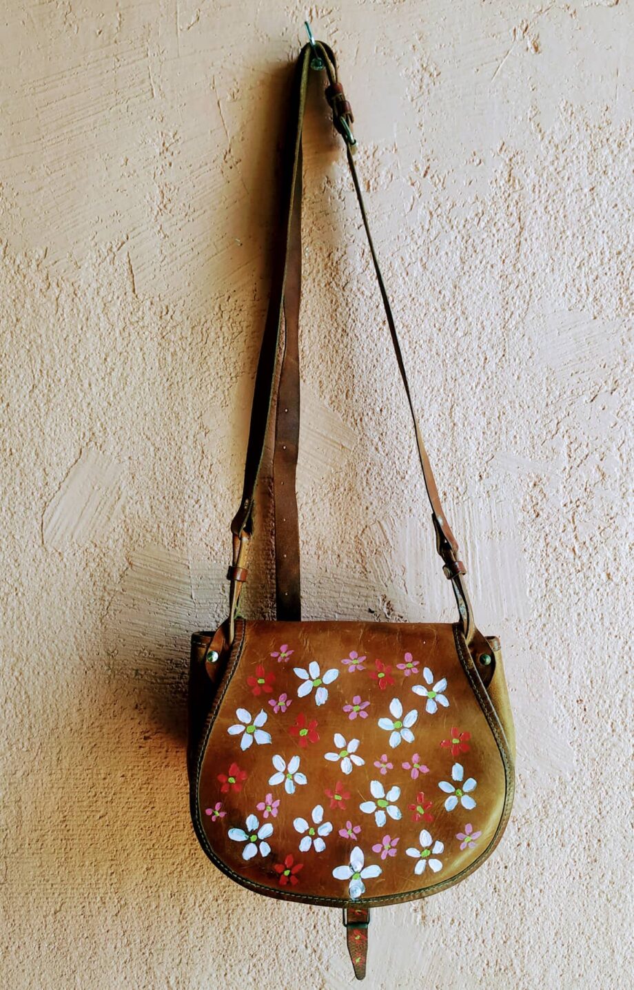 Vintage 70s Leather Hand-painted Bag